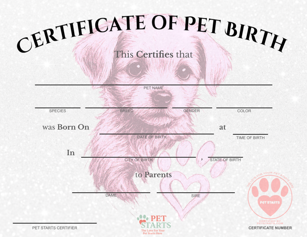 Pink Pawprint Puppy Birth Certificate
